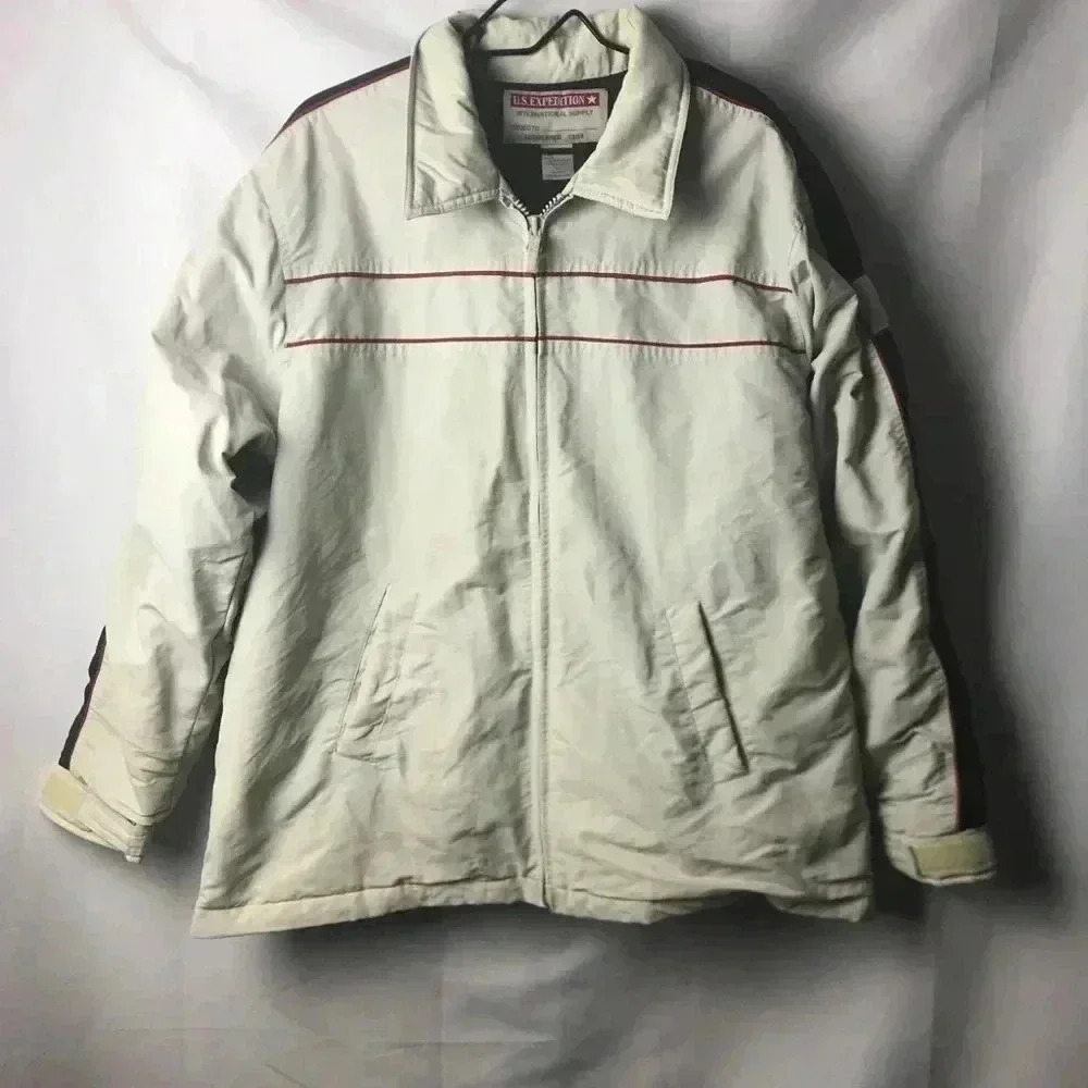 US EXPEDITION MENS‎ SIZE X LARGE ZIP FRONT LIGHTWEIGHT JACKET. LIGHT BEIGE